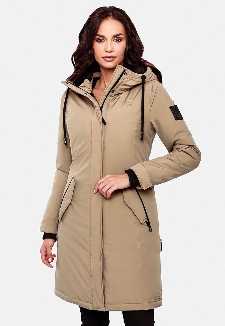 Navahoo Damen Wintermantel Winterparka mit Kapuze Letiziaa XS-3XL XXL Taupe, XXL Taupe