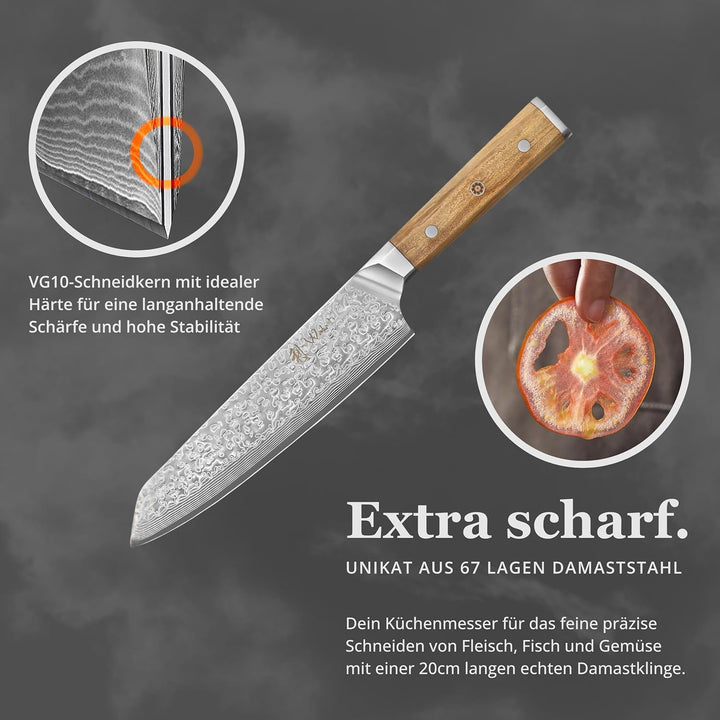 Wakoli Oribu Chefmesser Kiritsuke 20 cm extrem scharfe Klinge aus 67 Lagen I Damast Küchenmesser und