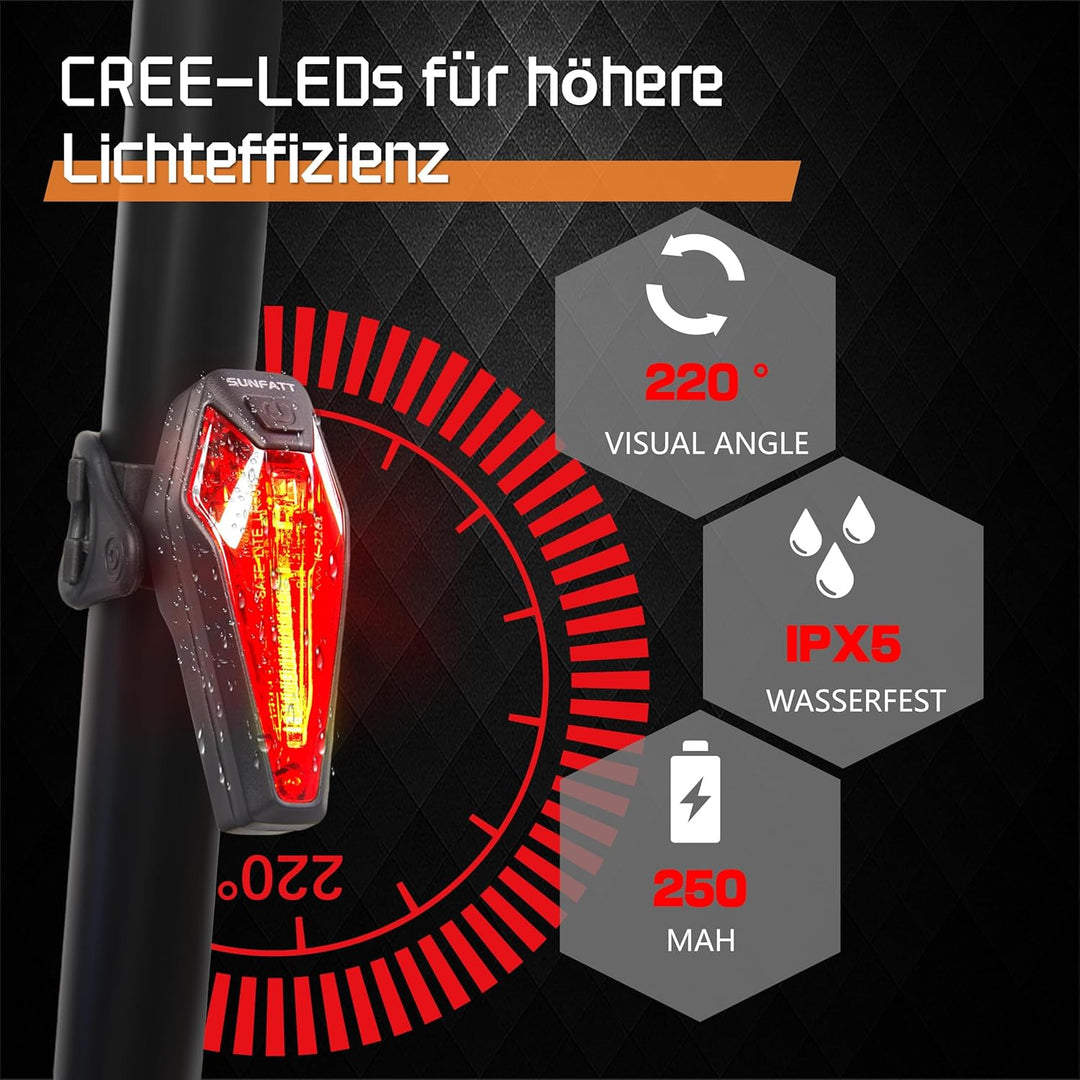 SUNFATT Fahrradlicht Set,StVZO Zugelassen Fahrrad Licht vorne&rücklicht-[2600mAh]-IPX5 Wasserdicht F