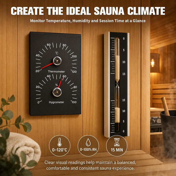 5-Teilig 7L Sauna Eimer mit Kelle, Alu Saunazubehör mit Sanduhr/Aromaschale