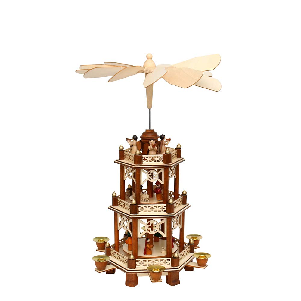 Dekohelden24 Holzpyramide in Natur/braun mit 3 Etagen, L/B/H ca. 19 x 16,5 x 43 cm
