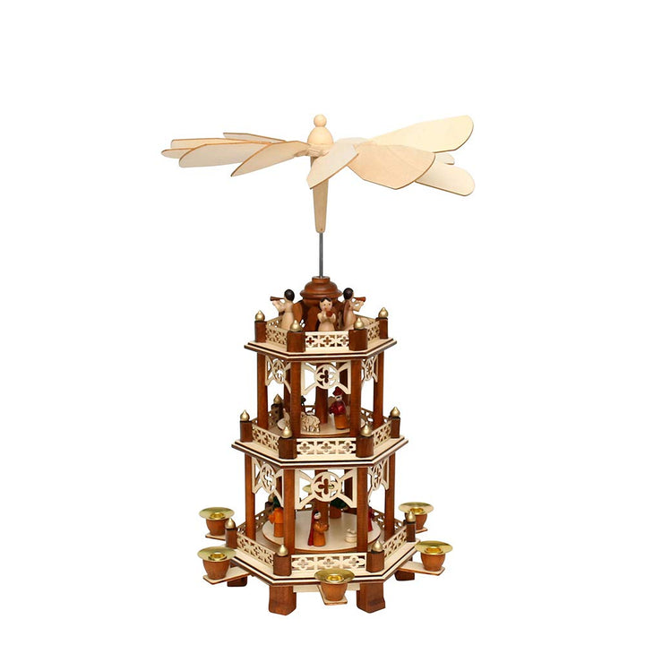 Dekohelden24 Holzpyramide in Natur/braun mit 3 Etagen, L/B/H ca. 19 x 16,5 x 43 cm