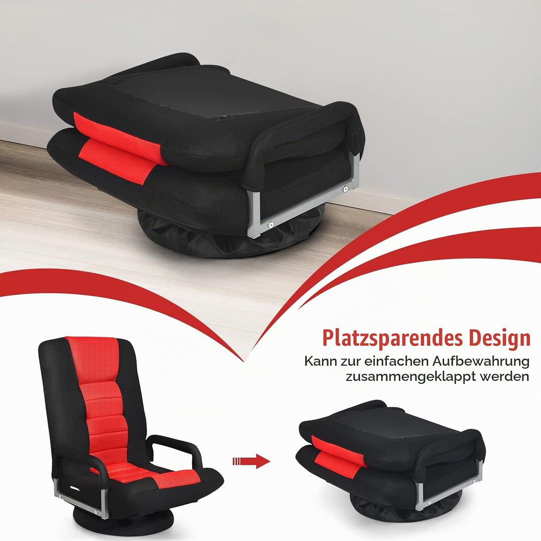 RELAX4LIFE Bodenstuhl Klappbar, Bodensessel mit 7-Fach Verstellbarer Rückenlehne &amp; 360° drehbarem So