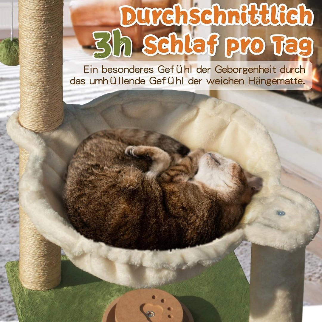 Fantasreen Katze Kratzbaum 70cm Kleiner Kratzbaum Turm mit Hängematte, Katzenspielzeug aus Holz inte