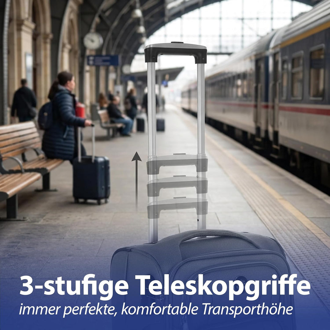 Cepewa Kofferset 3er Set aus Stoff | grau 3 Grössen Nylon | Teleskopstange Doppelrolle Zahlenschloss