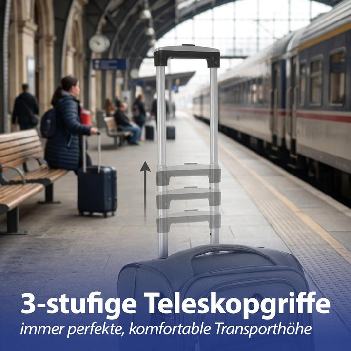 Cepewa Kofferset 3er Set aus Stoff | grau 3 Grössen Nylon | Teleskopstange Doppelrolle Zahlenschloss