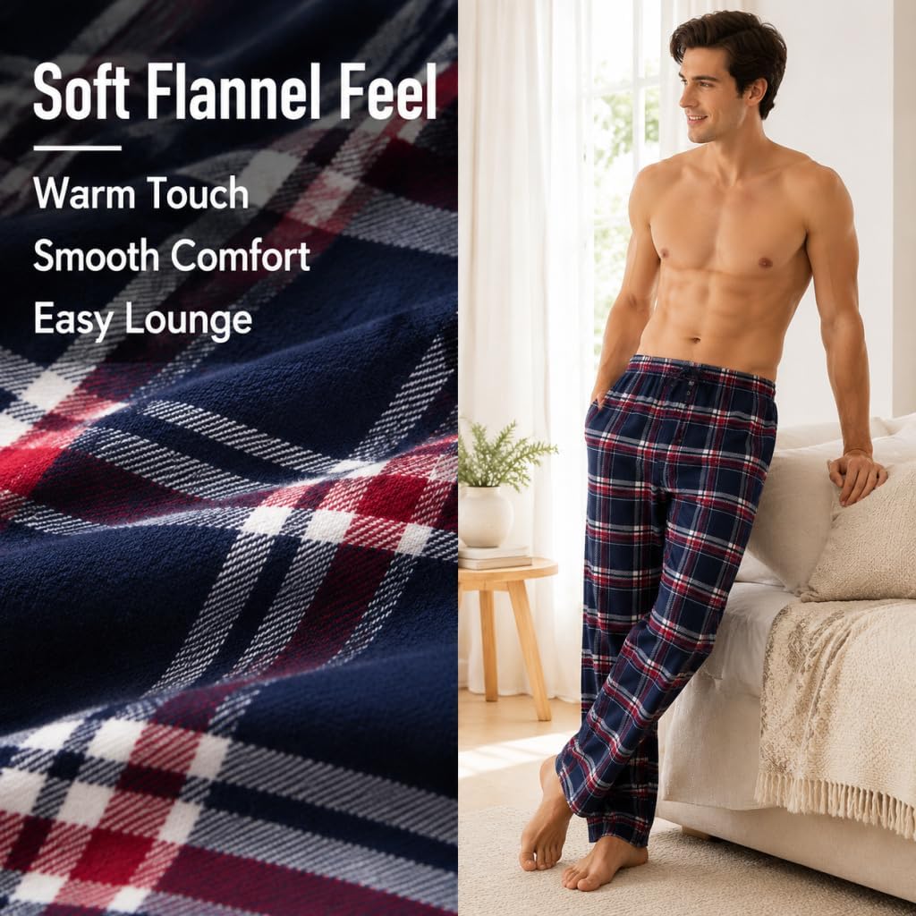 JTPW Herren 100% Baumwolle Flanell Bequeme Pyjama/Lounge Bottoms mit Taschen S Blue White Plaid, S B