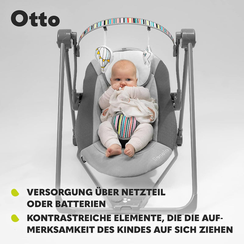 LIONELO Otto Baby Wippe, Baby Schaukel, Spielbogen mit interaktiven Spielzeugen, 5 Schaukel Geschwin