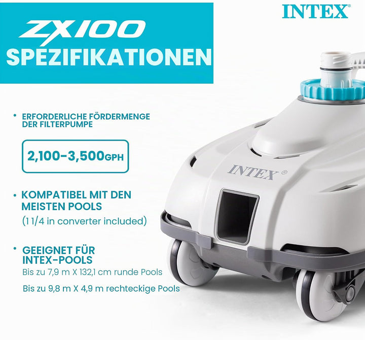INTEX 28006E ZX100 Auto-Poolreiniger | inklusive 3,8 cm Konverter und 6,3 m verhedderungsfreier Schl