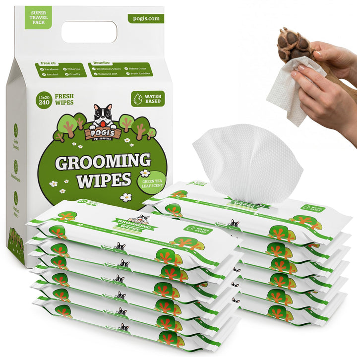 Pogi’s Feuchttücher für Hunde – Doppelpack Reisegrösse, mit Grüner-Tee-Duft, hypoallergen, mit Bambu