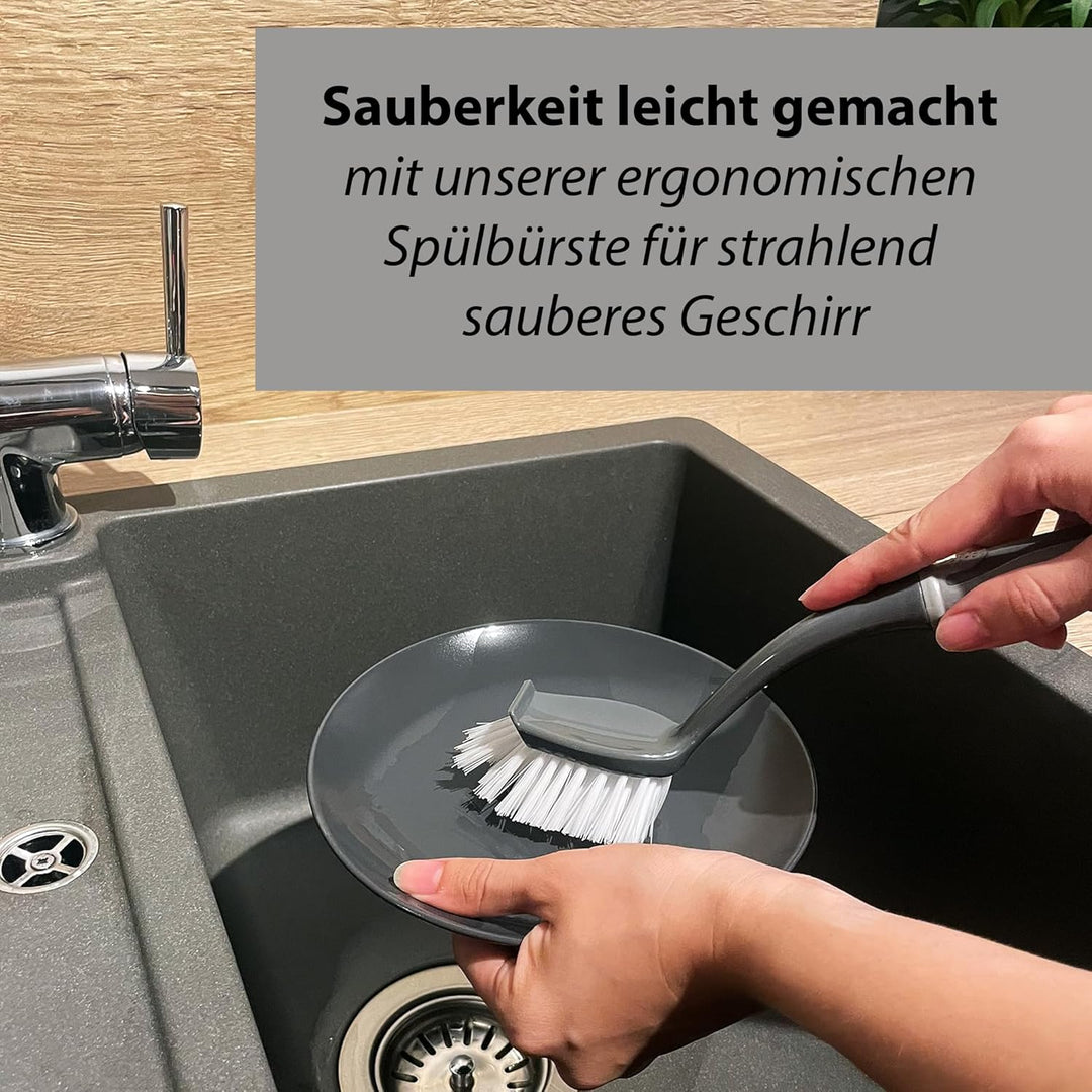 8 x Spülbürste grau/schwarz VonBueren | 29 x 5,5 cm je Geschirrbürste | Küchenbürste/Bürsten für die