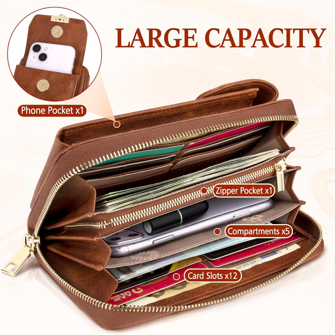 VOBUKE Handytasche mit Geldbörse zum Umhängen RFID Schutz Handy Tasche Damen Umhänge Leder Kleine Ha