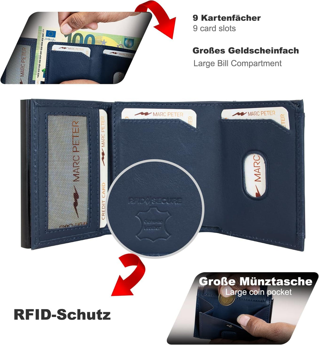Marc Peter® Chicago Leder Push Air Slim Wallet - Airtag Geldbörse mit Münzfach - RFID Schutz kleines