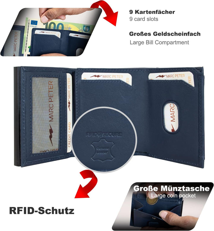 Marc Peter® Chicago Leder Push Air Slim Wallet - Airtag Geldbörse mit Münzfach - RFID Schutz kleines
