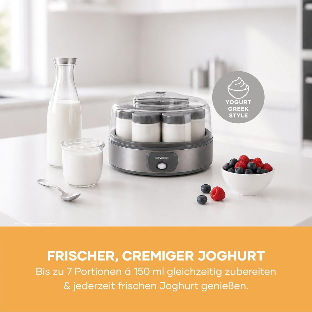 Severin Joghurtbereiter, griechischer Art, inkl. 7 Joghurtgläser á 150ml für 1L selbstgemachten Jogh
