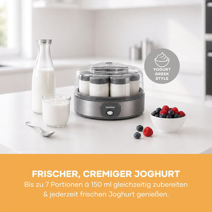 Severin Joghurtbereiter, griechischer Art, inkl. 7 Joghurtgläser á 150ml für 1L selbstgemachten Jogh
