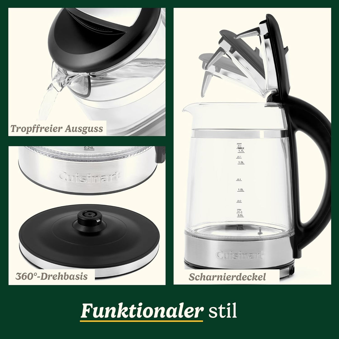 Cuisinart 1,7L Glas-Wasserkocher mit variabler Temperaturregelung | 3KW Schnellkochfunktion | Cool-T