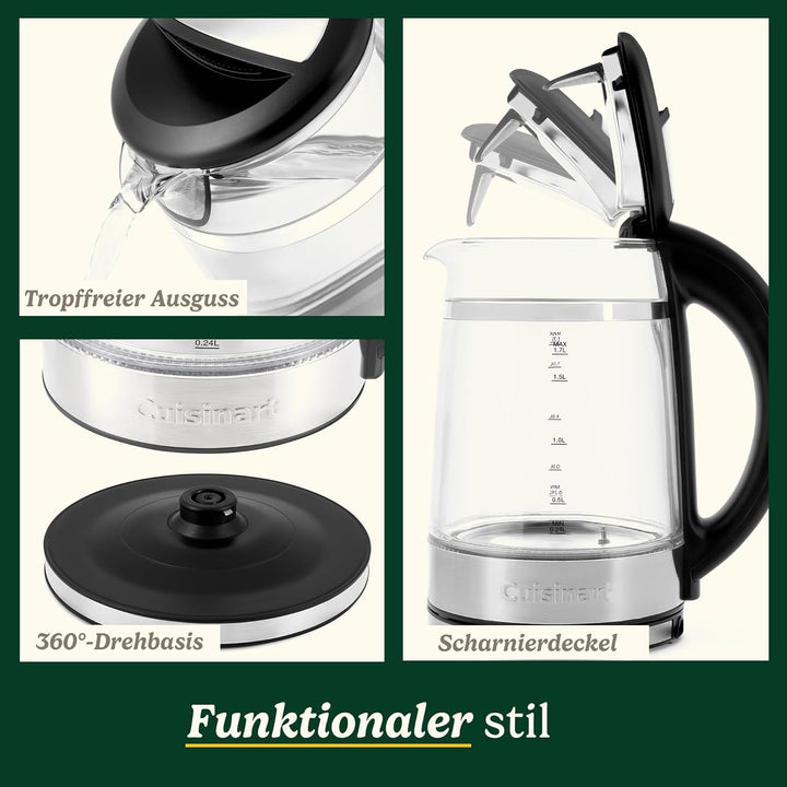Cuisinart 1,7L Glas-Wasserkocher mit variabler Temperaturregelung | 3KW Schnellkochfunktion | Cool-T