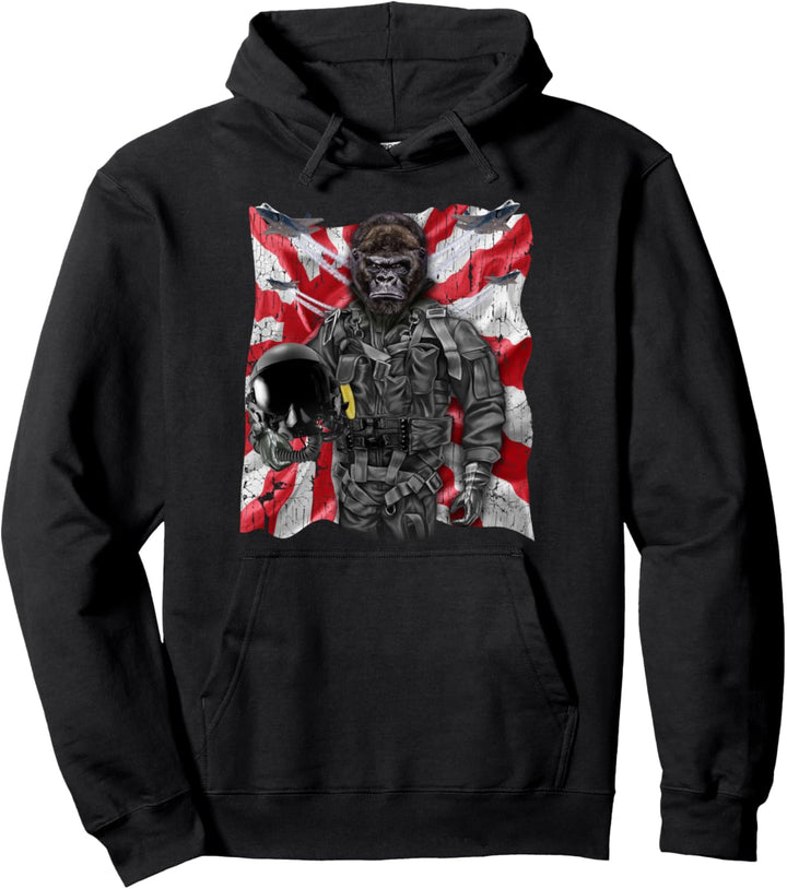 Gorilla als Kampfpilot mit japanischer Flagge Pullover Hoodie