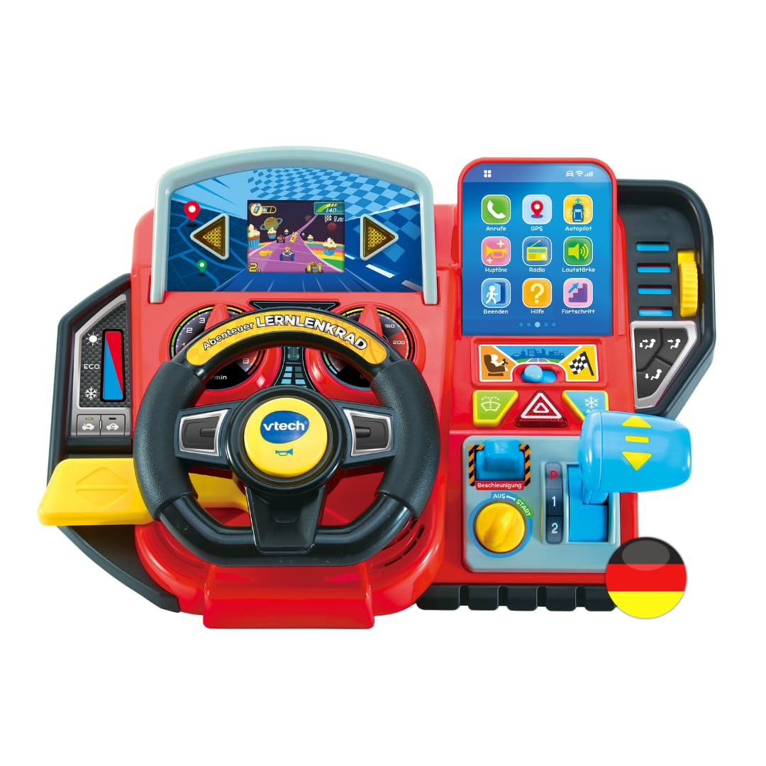 Vtech Abenteuer Lernlenkrad – Interaktives Lenkrad mit LCD-Farbbildschirm, 3 Spielmodi, zahlreichen
