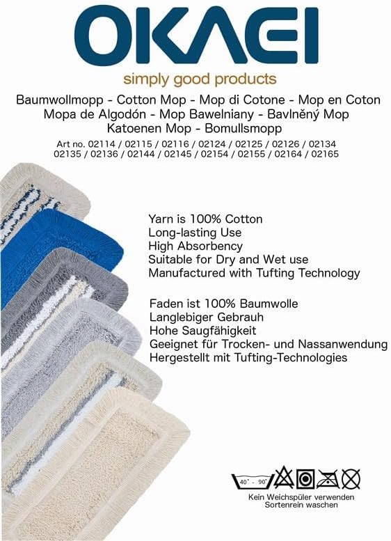 OKAEI Wischmopp Bezüge 40 cm Beige/Weiss/Blau, 10er Set – Mikrofaser-Baumwoll Wischbezug für Bodenwi