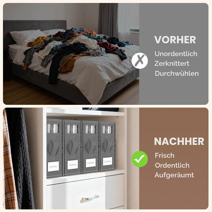4 Stück Bettwäsche Organizer Mit Sichtfenster Und Etikett, Linen Bed Sheet Organiser Box, Faltbarer