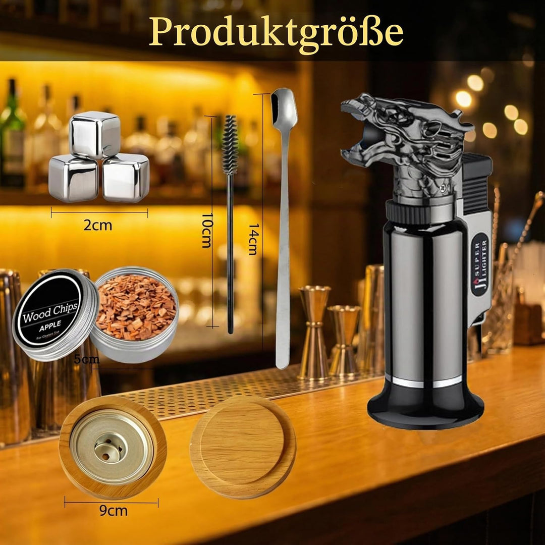 Cocktail Räucher-Set – Whisky Räuchersystem mit 8 Holzsorten &amp; Zubehör – Flygragon Professioneller S