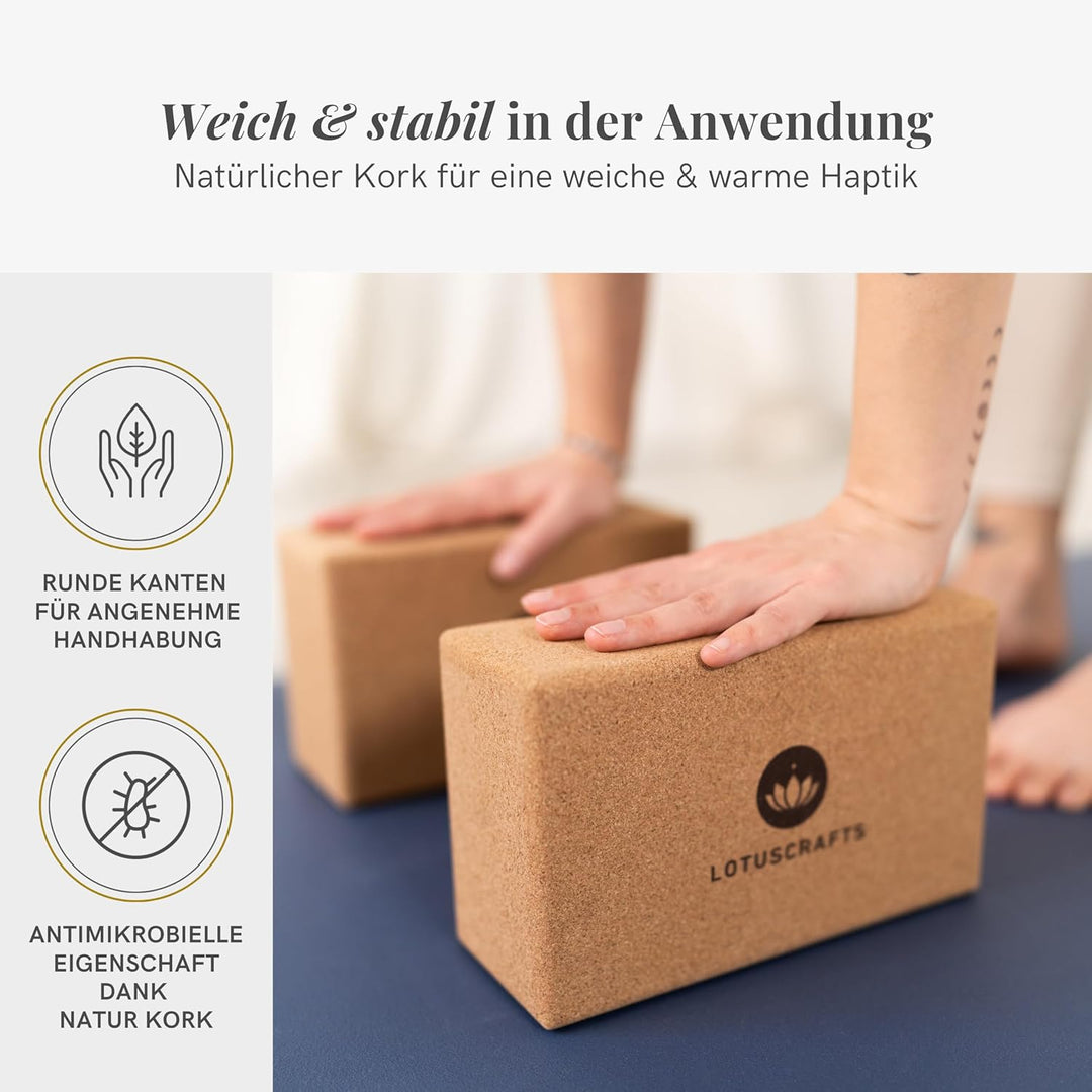 Lotuscrafts Yogablock 100% Kork | Supra Grip beim Yoga &amp; Dehnen | Yoga Block für Anfänger und Fortge