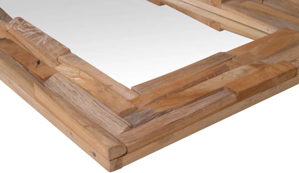 vidaXL Teak Dekorativer Spiegel Handgefertigt mit 4 Aufhängehaken Holzspiegel Wandspiegel Flurspiege