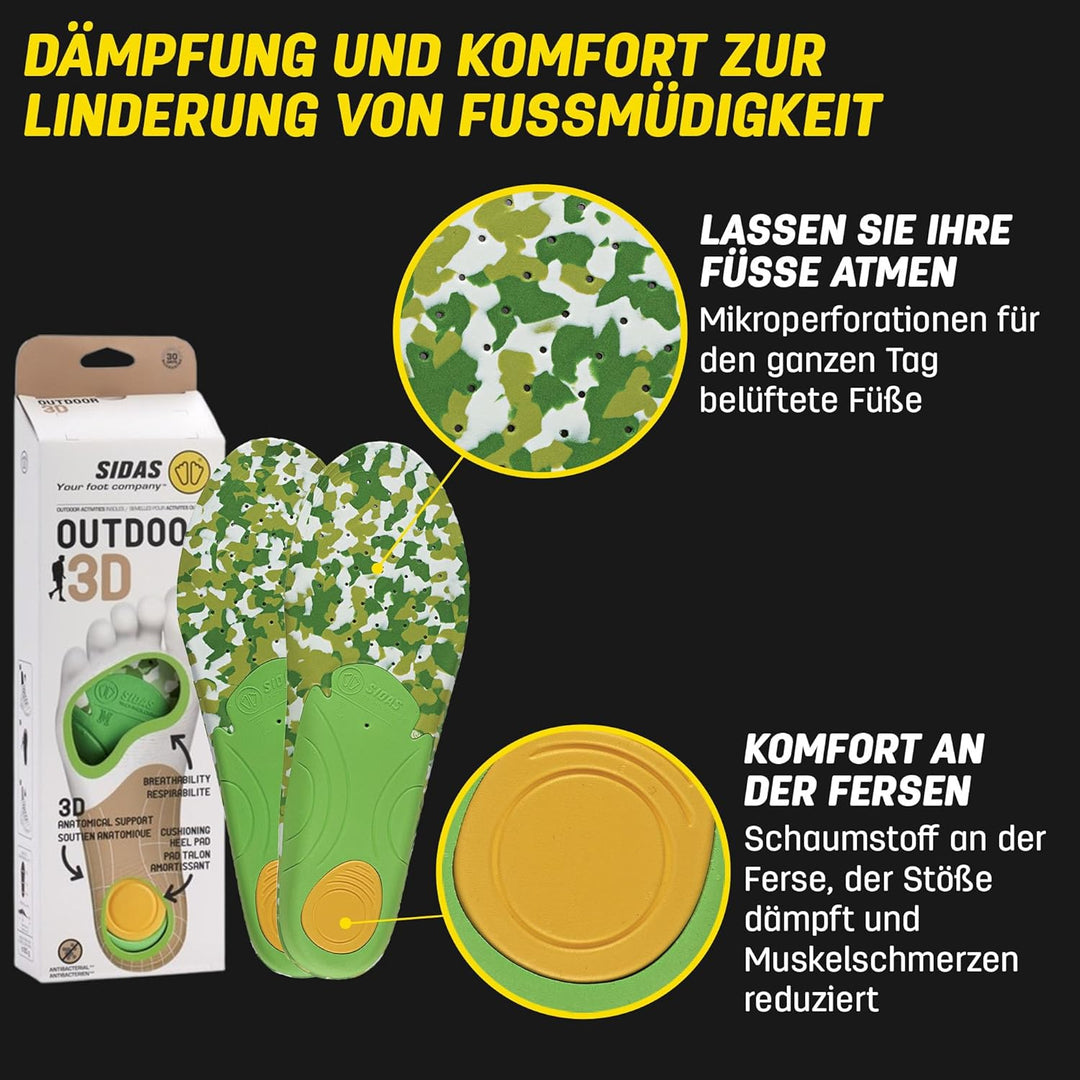Sidas 3D Einlegesohlen für Wanderungen & Outdoor-Aktivitäten 37-38 Grün, 37-38 Grün