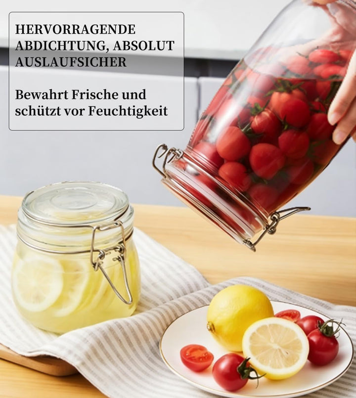 1.5L Einmachgläser, 2 Stück Fermentierglas Premium Einmachgläser mit Bügelverschluss Gläser mit Deck