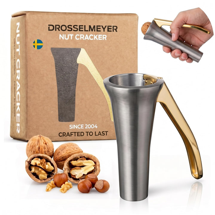 Drosselmeyer Edelstahl Design Nussknacker | Effektiv auf alle Grössen von Nüssen mit minimalem Aufwa