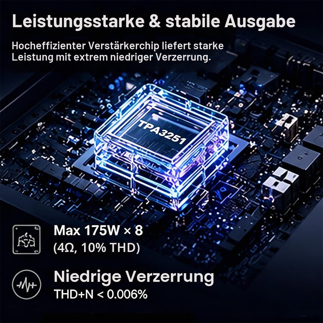 3eAudio PAM256 Multikanal-Endstufe - 6-Kanal Verstärker mit 250W pro Kanal, TPA3255 PBTL, GaN &amp; PFFB
