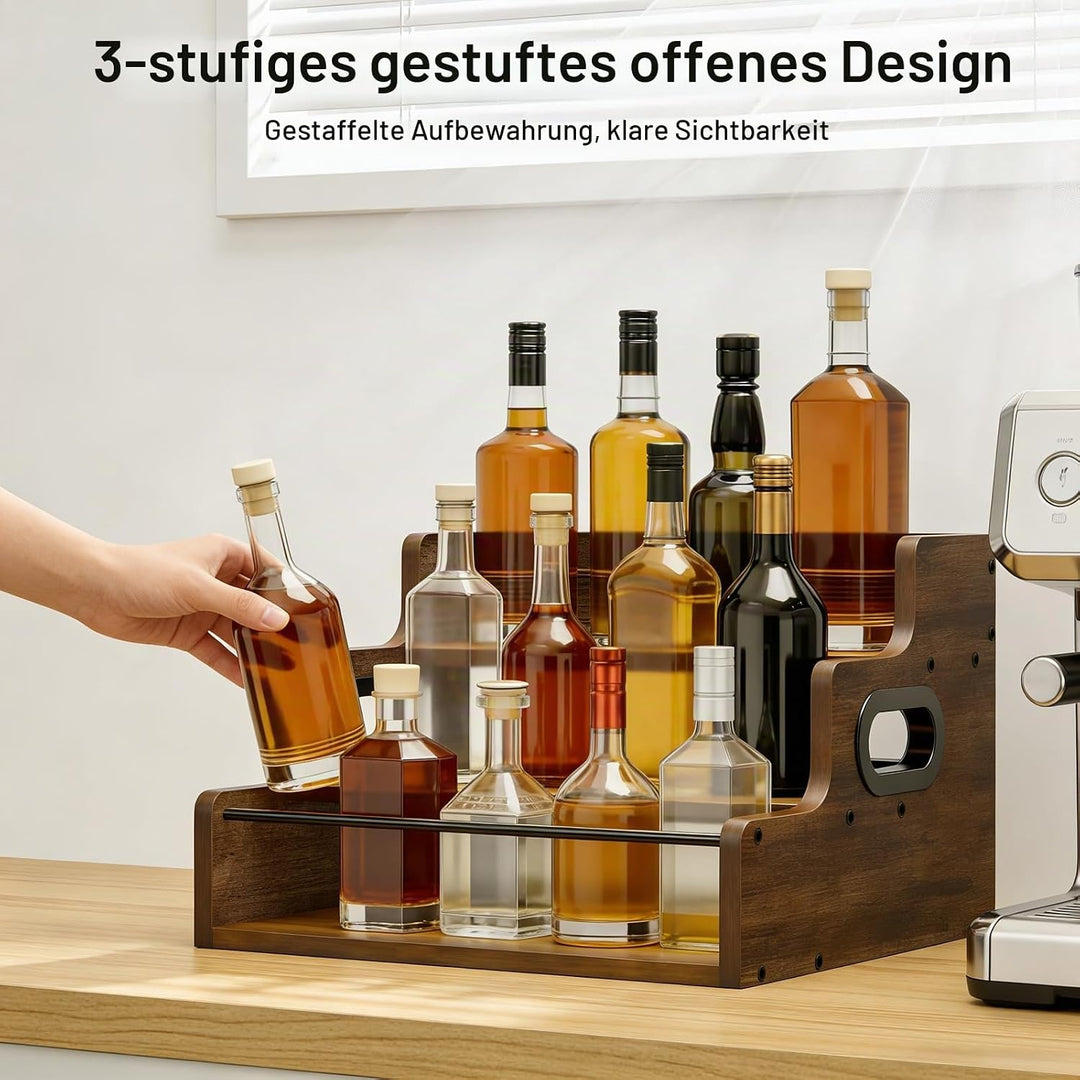 3-stöckiges Weinregal, Flaschenregal, Mini Bar mit Griffen und Ablagen, Sirupregal aus Holz, Weinreg