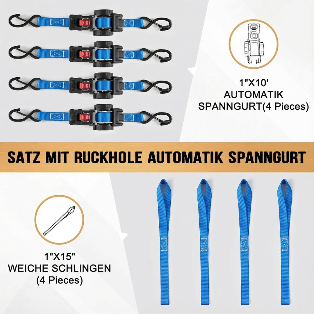 Automatik Spanngurt mit S Haken, 3 m x 25mm Selbstaufrollende Spanngurte, Zurrgurt für LKW, Anhänger