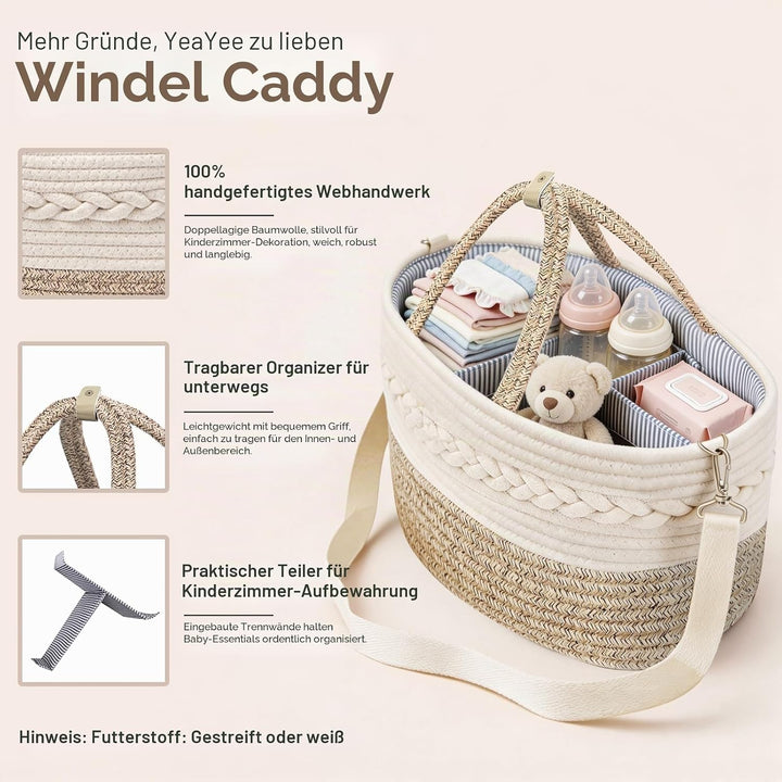 YeaYee Baby Windel Caddy Organizer，Multifunktionale Aufbewahrungsbox für Windeln， mit wechselbaren F
