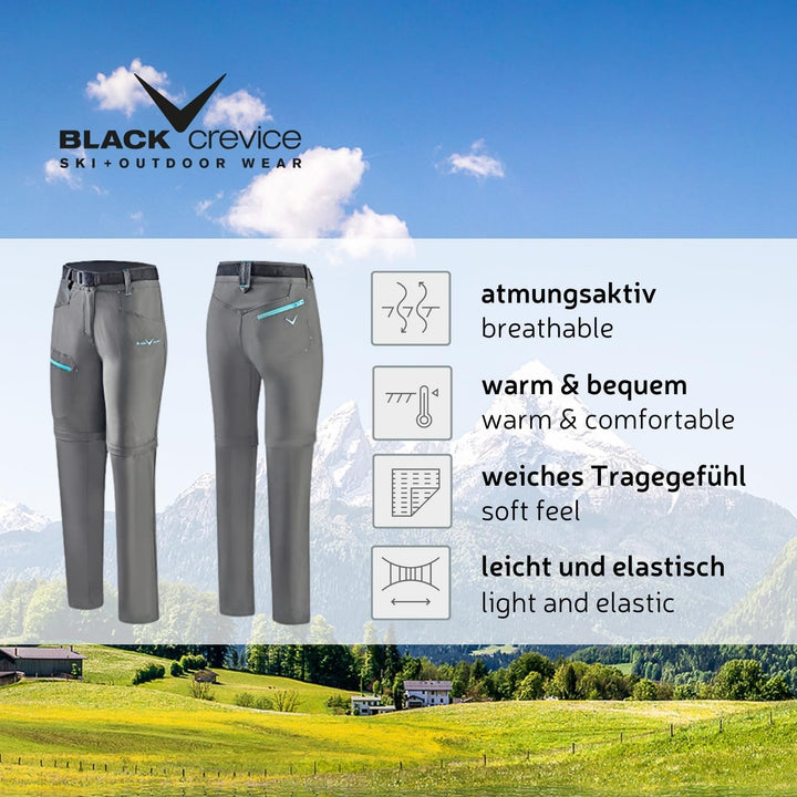 Black Crevice Damen Zip Off Leg Trekkinghose I Wanderhose-Damen mit abnehmbaren Beinen I wasserabwei