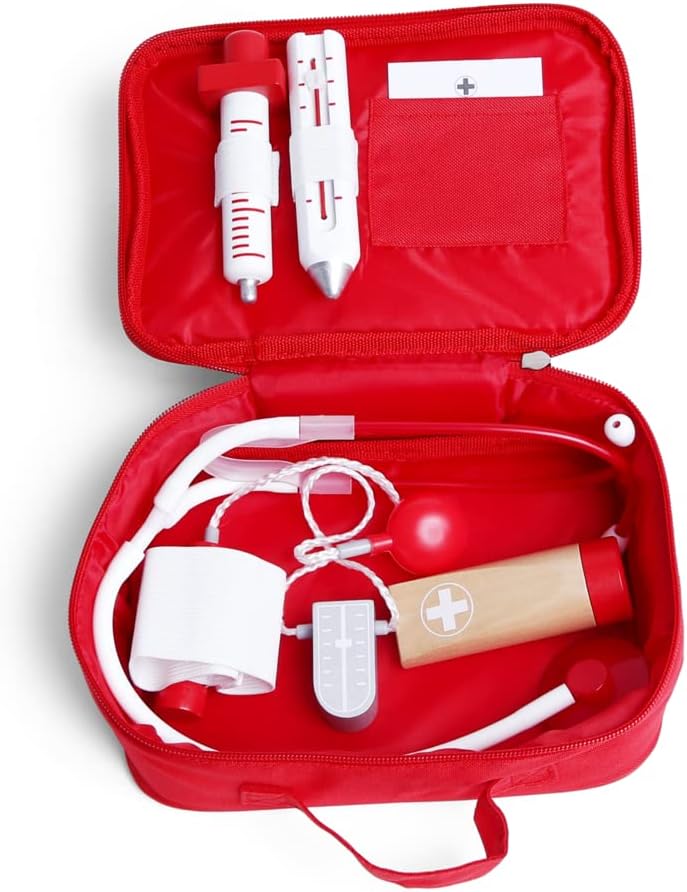 Hape Dein Doktorset Arztkoffer Rollenspiel-Set aus Holz ab 3 Jahren, Rot