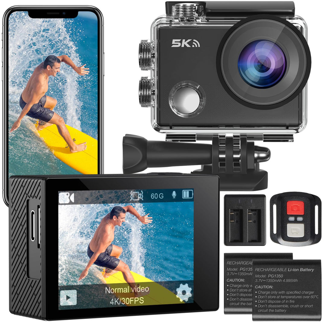 Action Cam, 5K30FPS 30MP Action Cam 40M Unterwasserkamera wasserdichte WiFi 170° Ultra-Weitwinkel EI