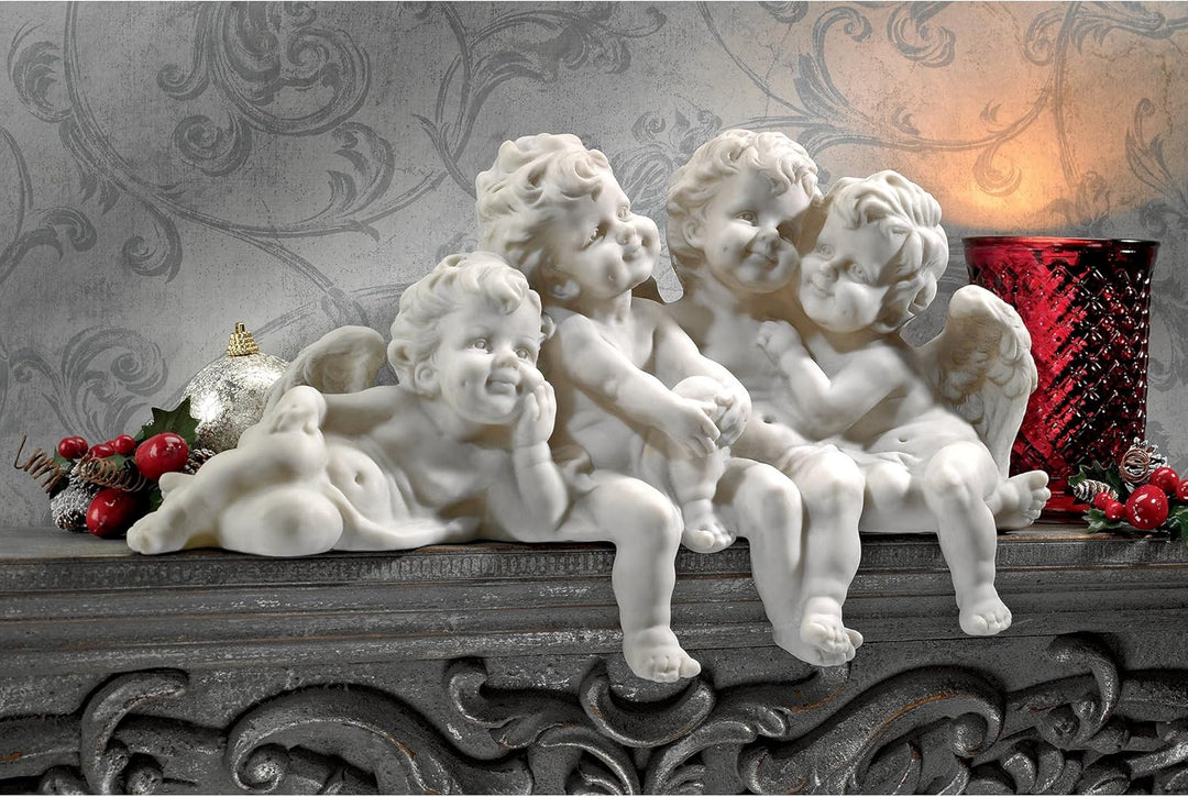 Design Toscano Figur Puttenkonklave Sitzende Engel, silber, 14 x 45,5 x 30,5 cm, SH380151 Regal sitz