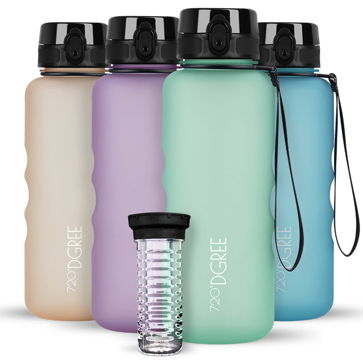 720°DGREE Trinkflasche “uberBottle“ 350ml, 500ml, 650ml, 1l softTouch +Früchtebehälter - Auslaufsich