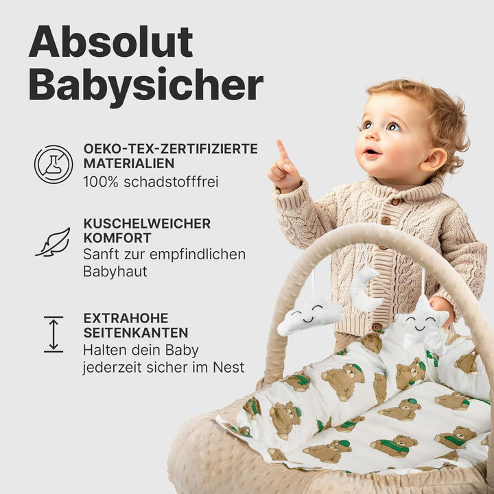 CHILDOO Babynest [inkl. Spielbogen] Baby Nestchen aus OEKOTEX Stoffen, Babynestchen für Neugeborene,