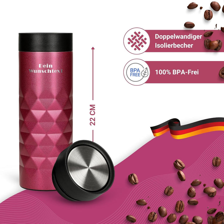 Edelstahl Thermobecher personalisiert – 100% auslaufsicherer & thermoisolierter Kaffeebecher – 450 m