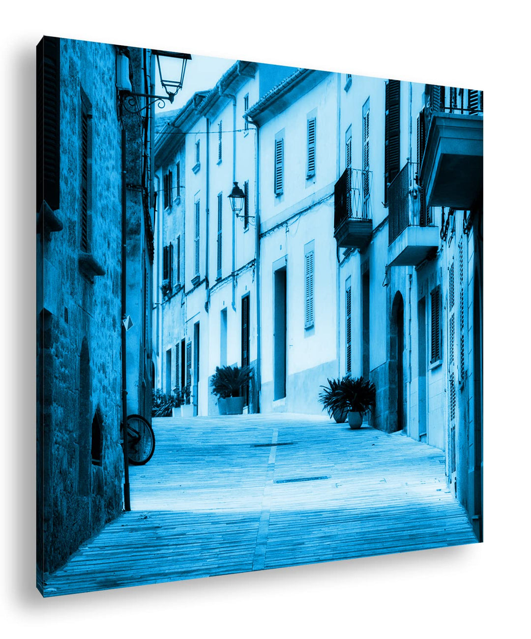Fussweg in der Altstadt Format: 70x70 cm Effekt: Monocrome Blau als Leinwandbild, Motiv fertig gerah