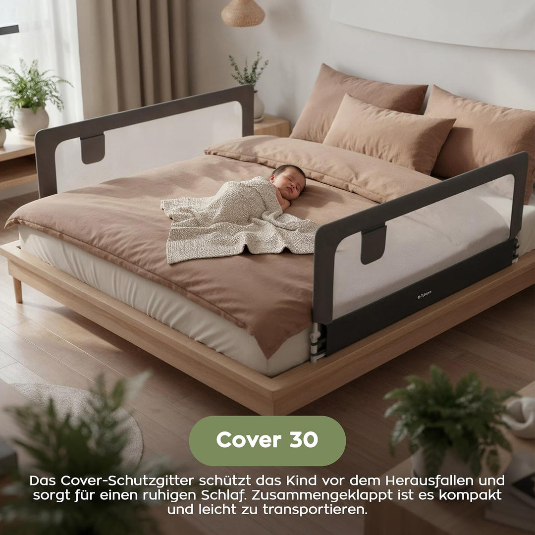 TULANO Cover 30 | Bettgitter 200 cm Bettschutzgitter Kinderbettgitter für Kinder | Klappbar 180° | G