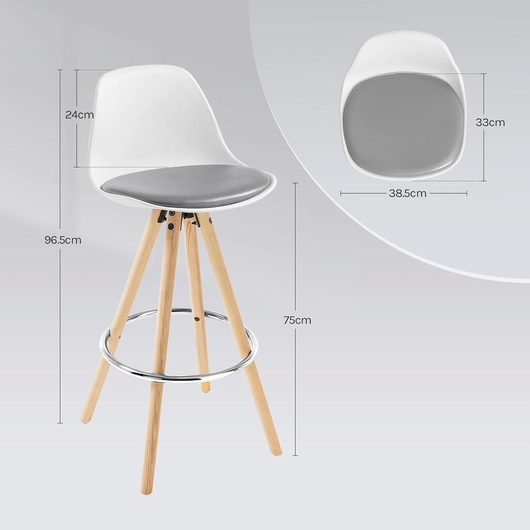 WOLTU® BH45grw-2 2 x Barhocker 2er Set Barstuhl aus Kunstleder Holzgestell mit Lehne + Fussstütze De