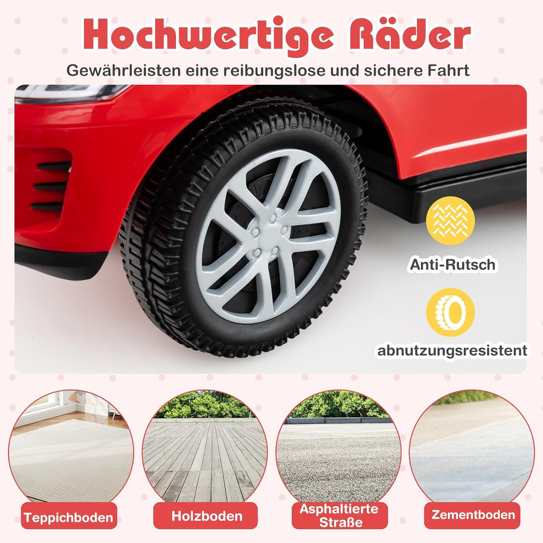 COSTWAY 3-in-1 Rutschauto mit Schiebestange, Rutschfahrzeug mit abnehmbarem Griff und Schutzbügel, R