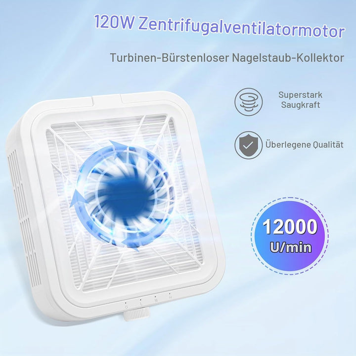 CGBE Staubabsaugung für nägel, 120W Nagelstaubsauger mit 2 Filter Saugstark Professionell Nagel Stau