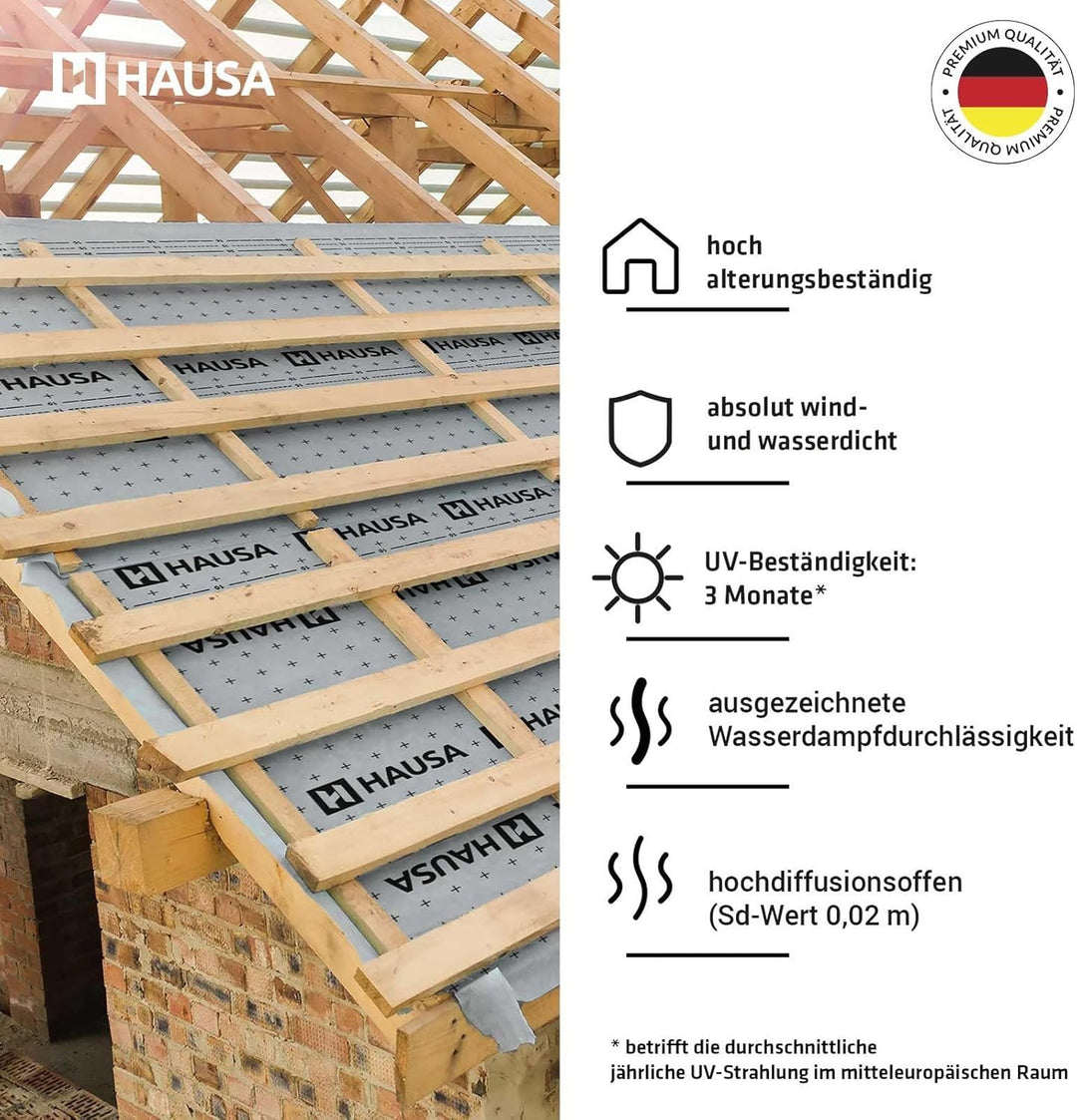 Unterspannbahn 100g/m² flexible dreilagige hochdiffusionsoffene Unterdeckbahn 3x1,5mx50m (225m²) rei