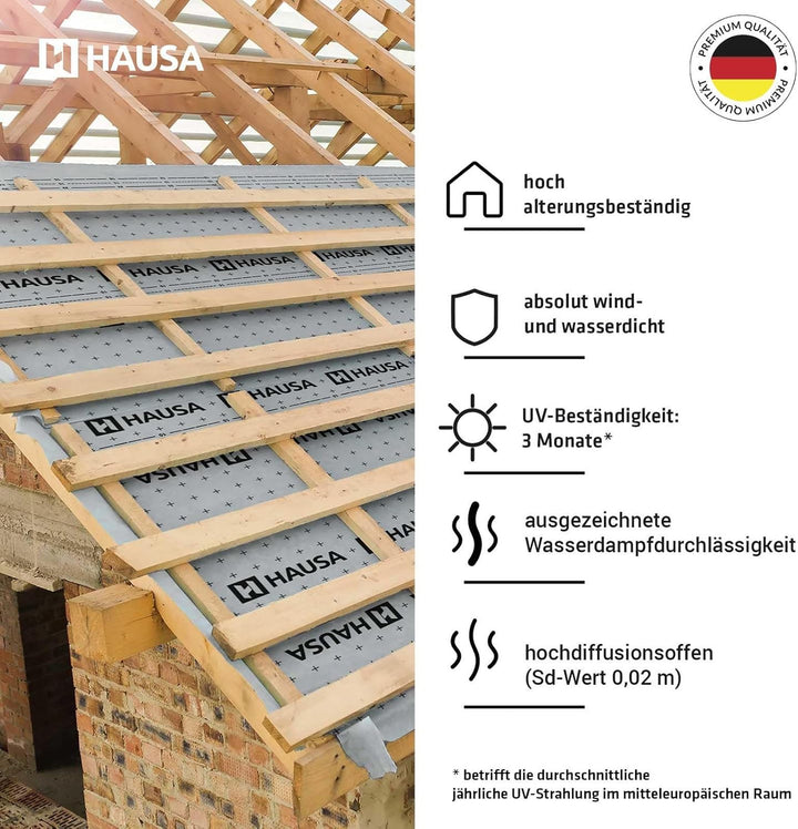 Unterspannbahn 100g/m² flexible dreilagige hochdiffusionsoffene Unterdeckbahn 3x1,5mx50m (225m²) rei